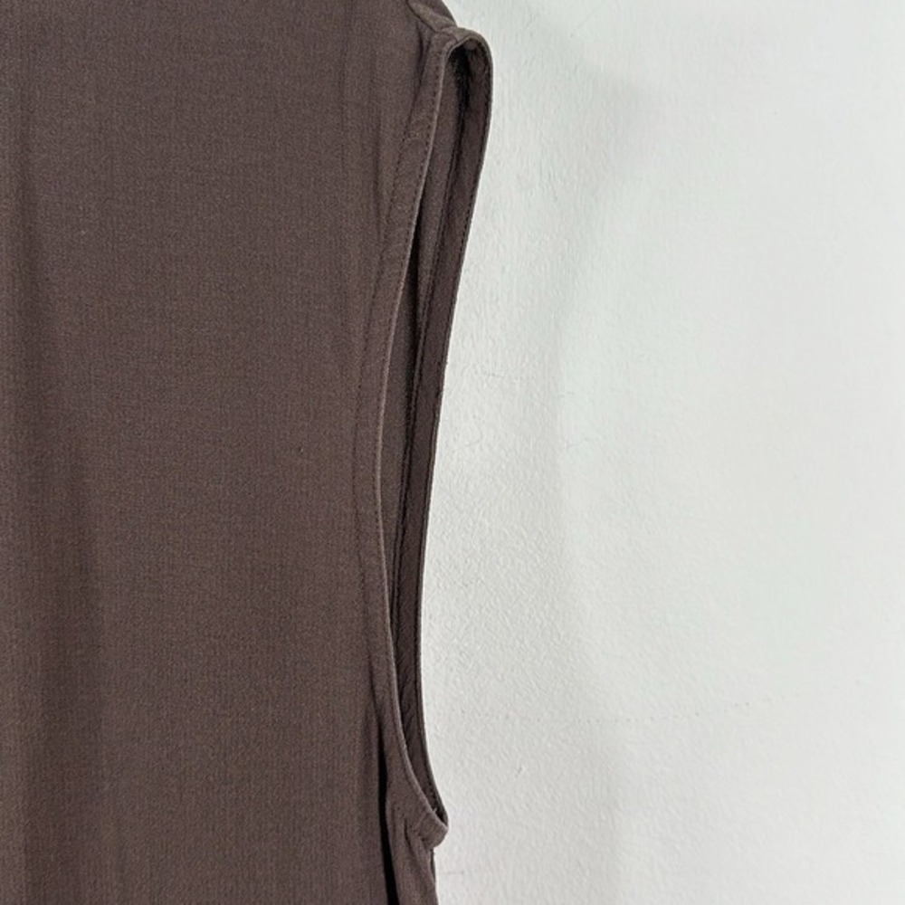 Eileen Fisher Silk Georgette Crepe Sleeveless Midi Dress Espresso Brown Medium - Picture 5 of 10